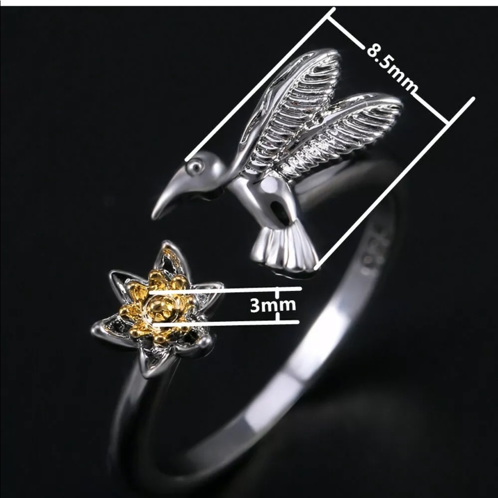 New Minimalist Bird-Flower 925 Silver Ring - Picture 4 of 4